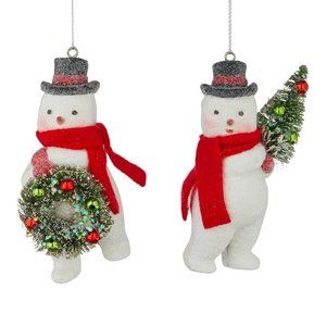 Vintage Inspired Snowman Flocked Ornament NWT